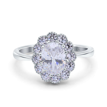 14K White Gold Vintage Floral Oval Bridal Wedding Engagement Ring Simulated CZ Size-7
